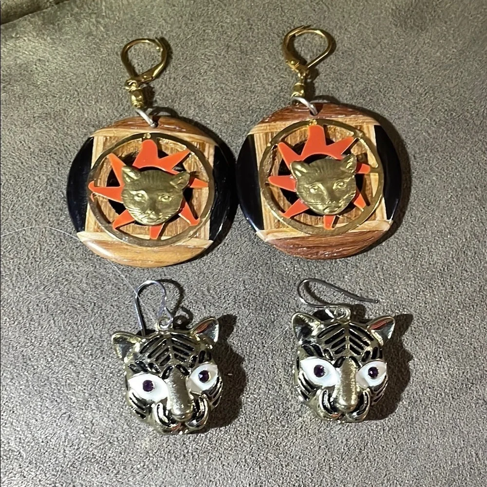 Vintage cat Face Earrings Set